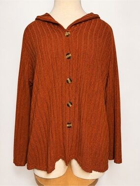 Hooded Button-Front Cardigan in Rust